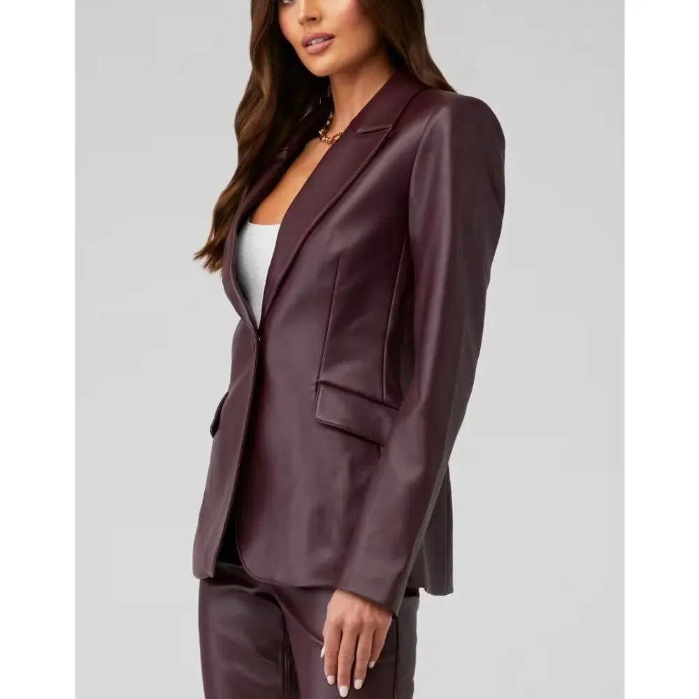 Women’s Plum Faux Leather Blazer Jacket - Picture 4 of 16